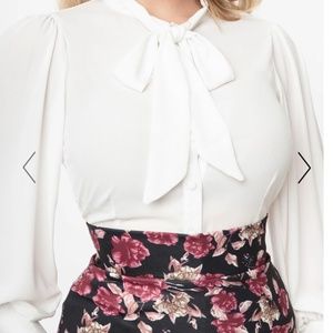 White Neck tie blouse